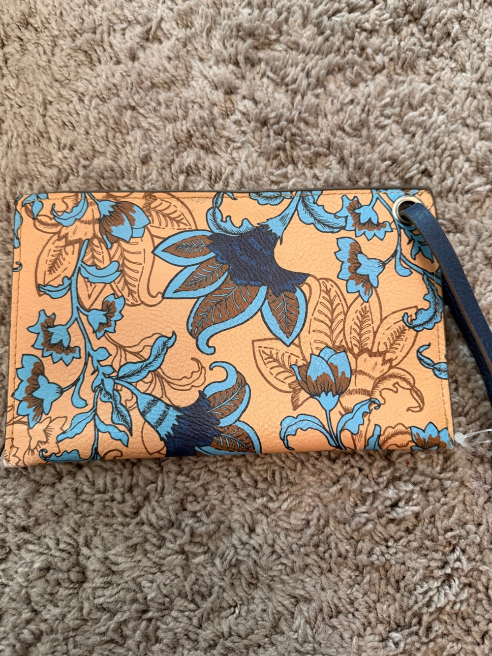 Floral Print Wristlet Clutch in Tan and Blue
